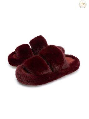 Fuzzy Faux Fur Memory Foam Open Toe House Slippers for Women